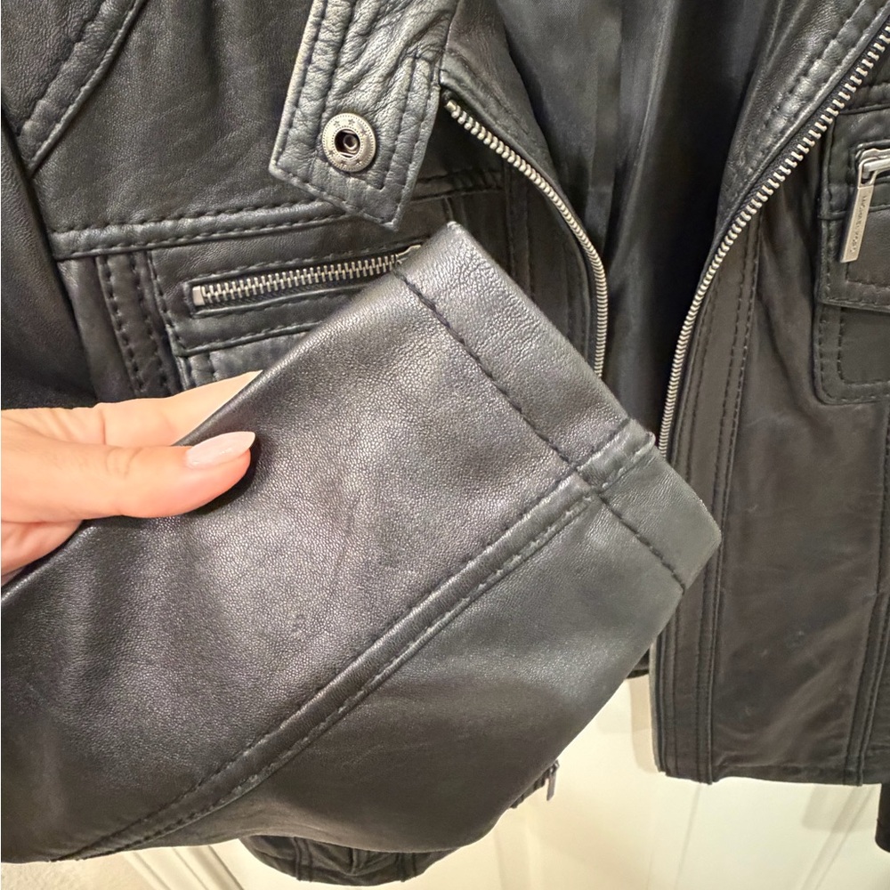 Michael Kors Black Leather Zip-Front Moto Jacket - Picture 8 of 11